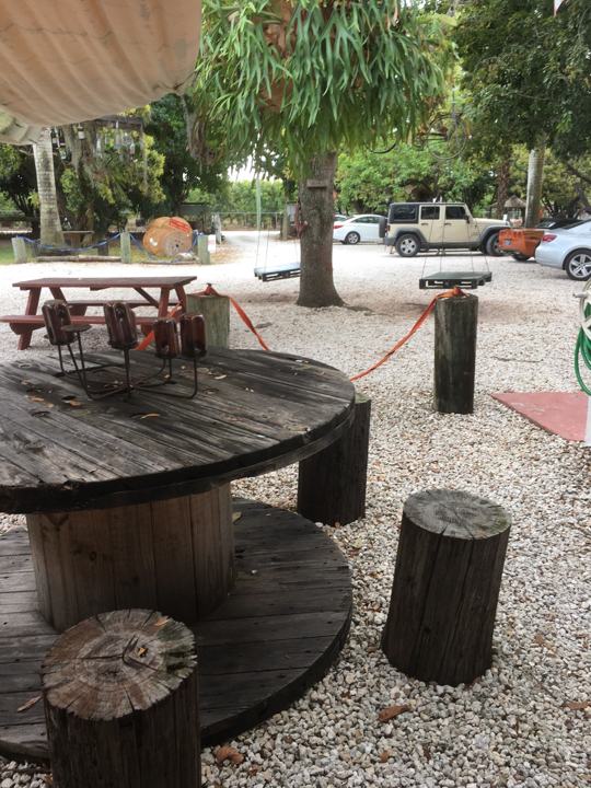 Tables under trees